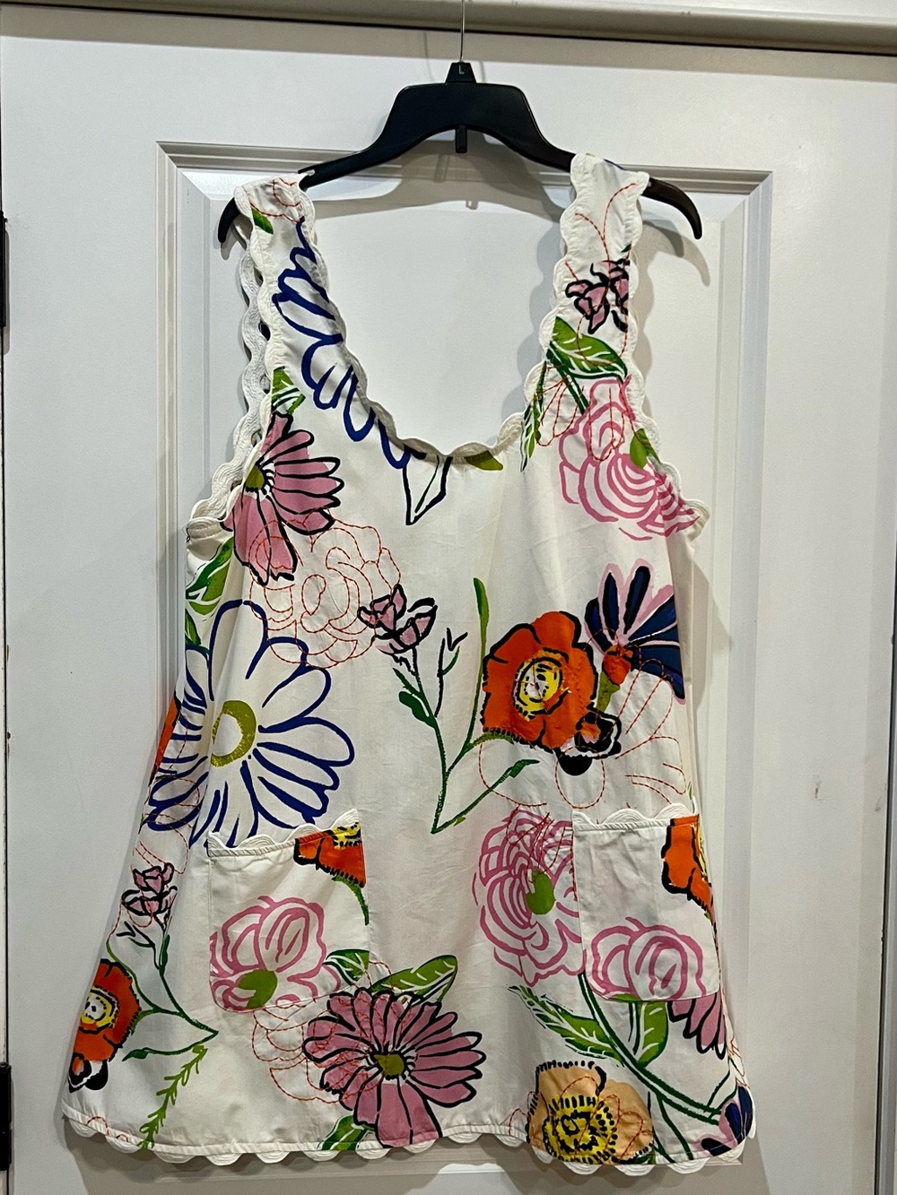 Anthropologie Floral Dress White Floral Scallop-Trim Tank Dress